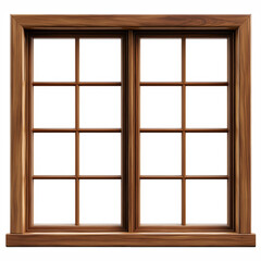 Classic wooden window frame with multiple glass panes isolated on transparent background