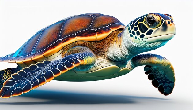 a 3d rendered sea turtle swimming isolated on white background