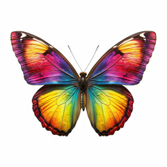 Obraz premium Vibrant rainbow butterfly with open symmetrical wings, isolated on transparent background.