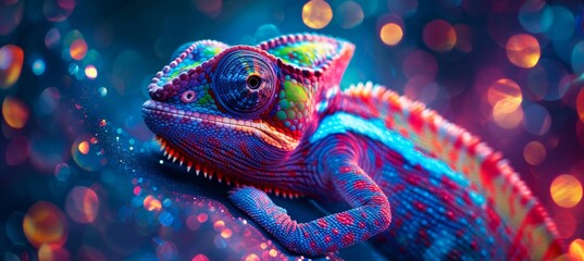 Chameleon expertly blending into a vibrant and colorful background for ultimate camouflage