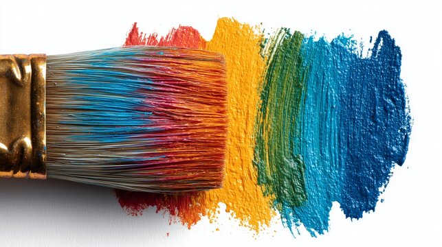 Oversized paintbrush with colorful strokes on white, artistic freedom for Children's Day