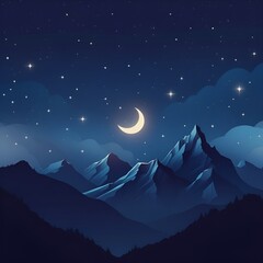 Fototapeta premium Night sky over majestic mountains crescent moon stars serene tranquil natural landscape wilderness