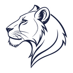 Elegant Lioness Head Profile Illustration in Dark Blue on White Background