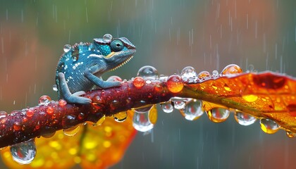 Chameleon camouflaging perfectly among vibrant colors of its surrounding environment
