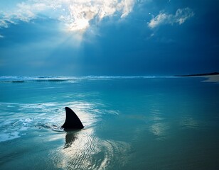 Fototapeta premium shark fin in the sea near beach