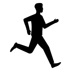Simple black silhouette icon of a running man on transparent background, minimal design