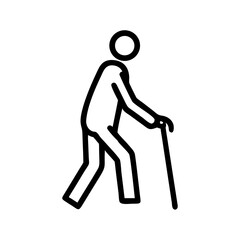 Elderly man with cane vector illustration for senior care and retirement home design and accessibility icon on transparent background