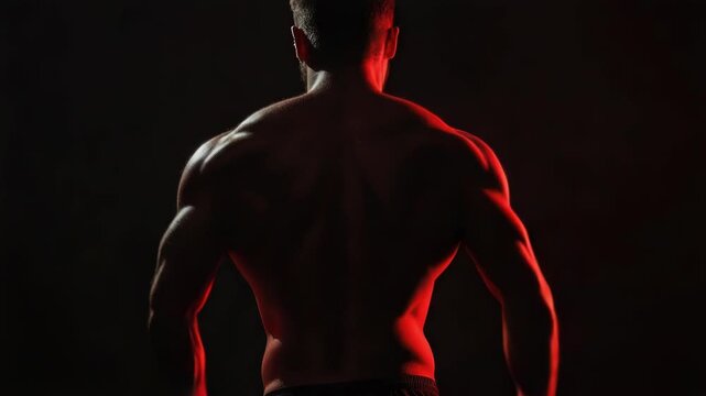 A person standing in darkness with their back to the camera