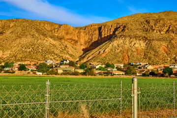 Suburban Homes and Farmland at Desert Cliffs Edge Eye Level View