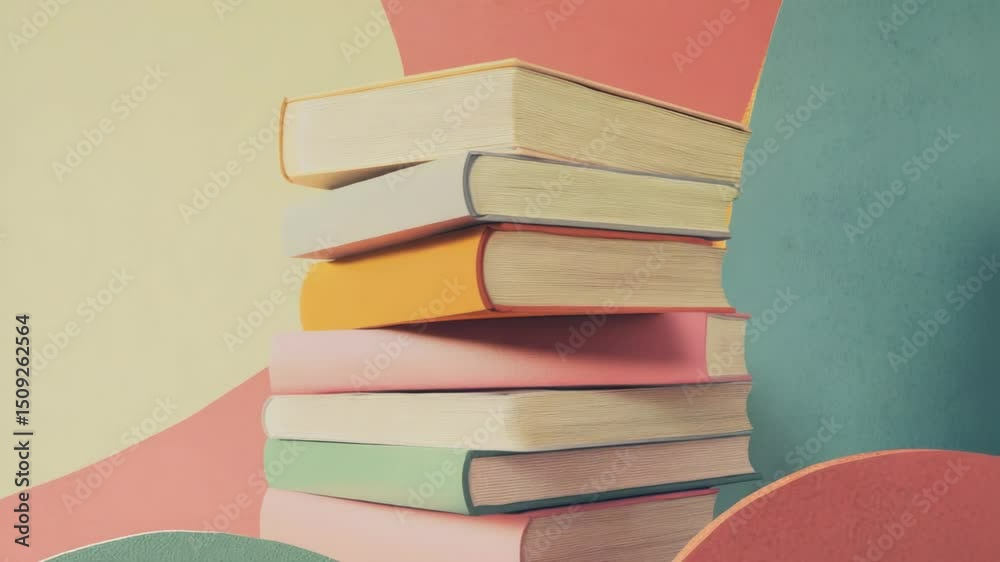 Poster stacked books on a wooden table with a classic design
