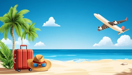 Vacation travel preparation for a beach trip with a scenic ocean view promises an exciting summer adventure and ultimate relaxation