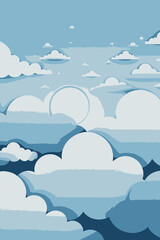 Dreamy Blue Sky with White Clouds and Golden Sun - Beautiful Layered Paper Cut Cloudscape - Peaceful Sky Illustration for Backgrounds - Serene Weather Art