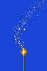 Golden Sparkles on Black Background- Abstract Glitter Trail with Magical Wand- Luxury Golden Dust Particles for Festive Designs- Sparkling Gold Effect