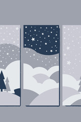 Magical Winter Nights-Set of three wintery sky art-Dreamy pastel colors with starry night scenes-perfect for your home decor or a whimsical kids room-Art Prints