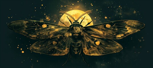 Majestic giant moth with luminous wings gracefully gliding under the enchanting moonlight glow