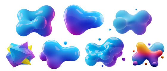 3d abstract fluid shapes, gradient color blobs, modern design elements