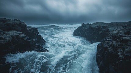 Breathtaking icelandic coastline featuring dramatic cliffs and crashing waves along the shore