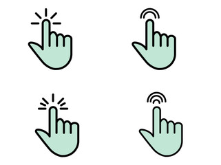 Pointer cursor сomputer mouse icon. Clicking cursor, pointing hand clicks icons. Click cursor. Vector Illustration.