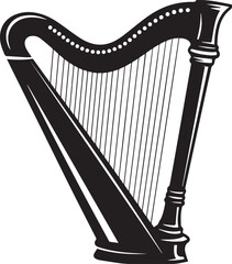 Harp Silhouette Black Vector | Musical Instrument Clipart in Solid Style