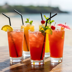 Tropical Beach Cocktails: Refreshing Summer Drinks, Vacation Beverages,  Island Paradise,  Fruit Cocktails,  Summer Drinks Photography