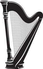Harp Silhouette Black Vector | Musical Instrument Clipart in Solid Style