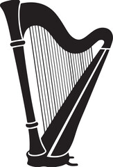 Harp Silhouette Black Vector | Musical Instrument Clipart in Solid Style