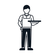 Waiter Holding Tray Icon for Restaurant Websites, Food Service Blogs, Hospitality Events, and Service Industry Education