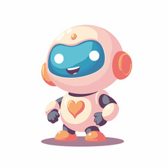 Cute Cartoon Robot Character with Heart Symbol for Technology Blogs, Digital Design Projects, Children's Educational Content, and Creative Marketing