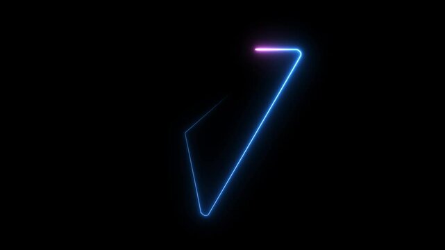 Abstract neon airplane icon animation. concept of flying plane .Paper Plane neon sign appear in center and disappear after some time. Animated blue neon icon on black background.
