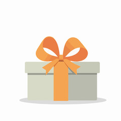 Obraz premium Gift Box with Orange Ribbon on White Background for Holiday Greeting Cards, Celebration Invitations, Digital Design Projects, and Gift-Giving Promotions