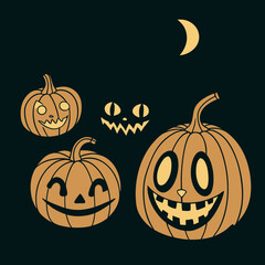 carved pumpkins (jack-o-lanterns) by candlelight on halloween