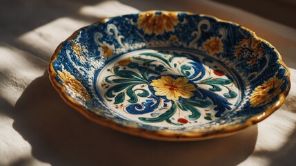 Traditional Sicilian hand-painted ceramic plate showcasing intricate floral designs