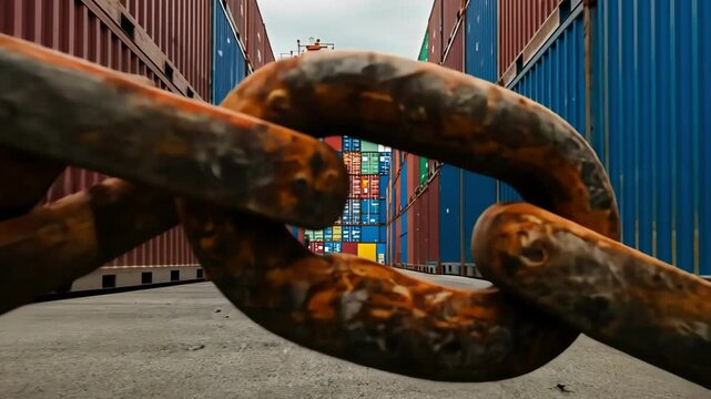Shipping containers and heavy rusty chain