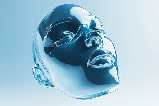 A futuristic hydrogel face mask floating mid-air transparent Clean a slight blue glow futuristic skincare
