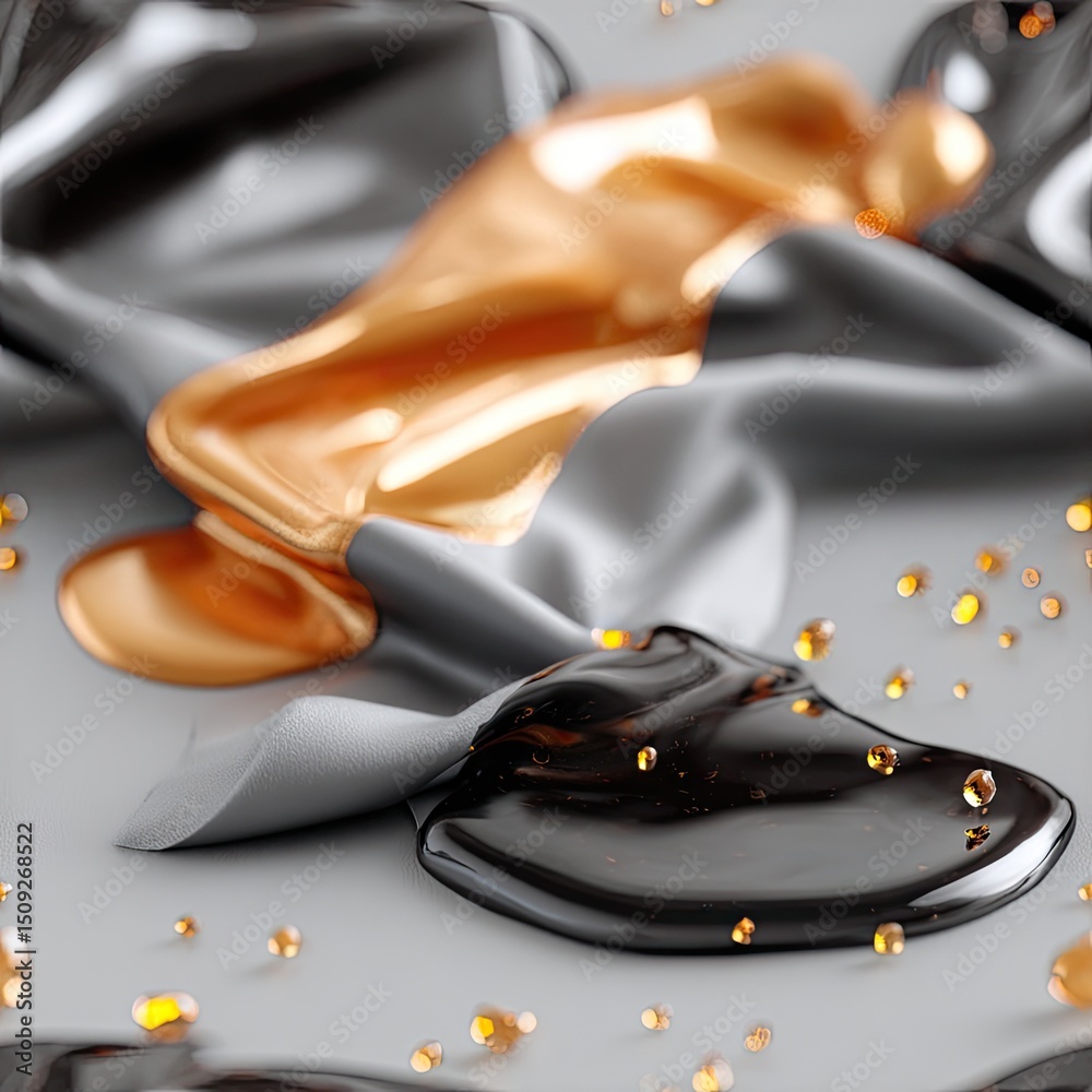 Poster crumpled metallic foil forms a seamless, reflective background with intricate textures and patterns 