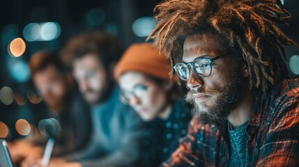 Obraz premium Focused Individuals in a Collaborative Workspace Environment