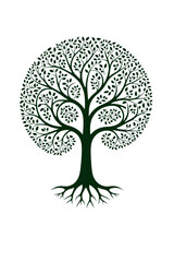 Obraz premium Circular Tree Illustration-Beautiful Green Leaves on Branches-Symbol of Nature Growth and Harmony-Perfect for Design Projects and Creative Concepts