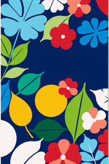 Colorful Floral Background-Modern Flower Art-Vibrant Botanical Illustration-Stylish Leaves & Blooms-Perfect for Wallpaper or Fabric-Eye Catching Design-Artistic Nature Pattern