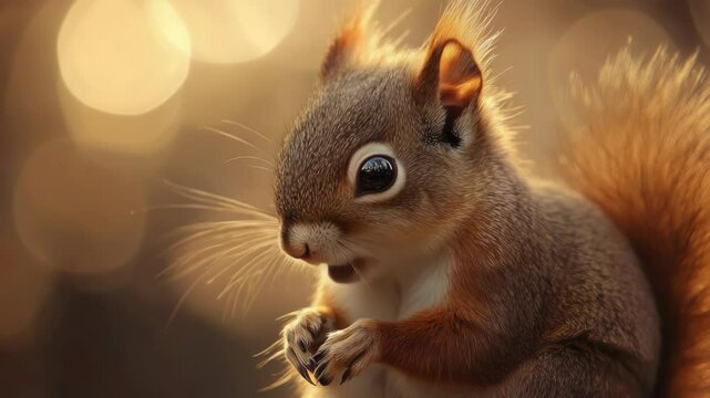 A close-up view of a squirrel munching on food
