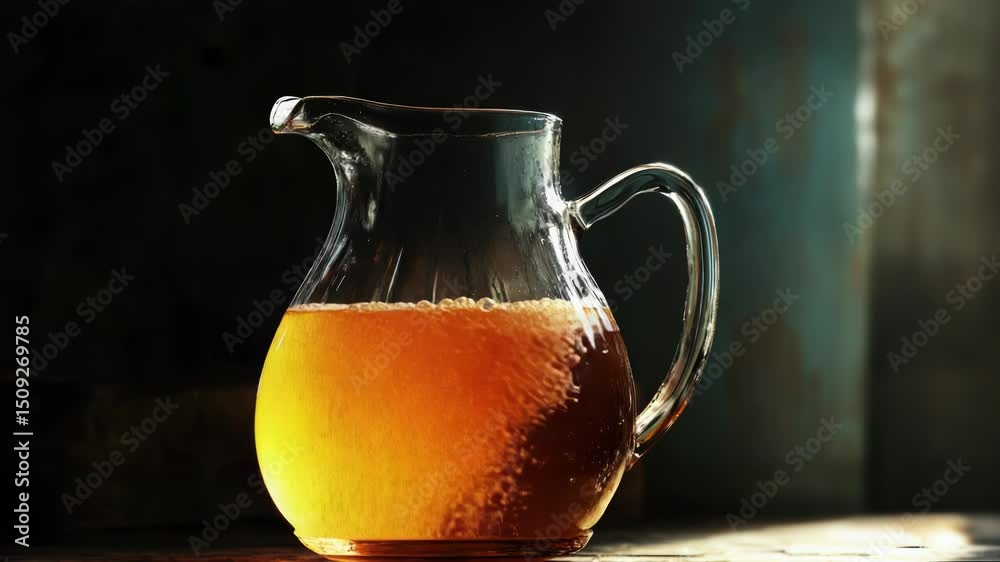 Poster a pitcher filled with liquid sits on a table, ready for use