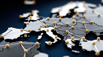 Map highlights connections across Europe, emphasizing digital networking and collaboration in the European Union on a dark blue background