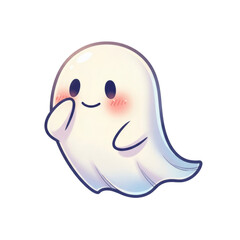 Fototapeta premium Blushing ghost with shy smile and one hand hiding its face, floating gently.