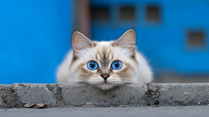 Closeup of a Fluffy White Cat with Striking Blue Eyes