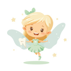 Professional Tooth Fairy Cartoon Vector Illustration for Educational Materials and Children's Books