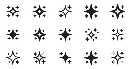 Fototapeta premium Sparkle Star Icons Set – Shiny Decorative Vector Elements for Magic and UI Effects