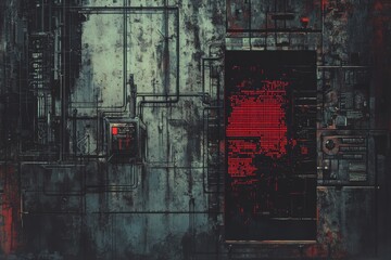 An urban wall features a graffiti heart, set aglow by neon lights, and embodying a fusion of gritty realism and romanticism with a high tech, street art twist