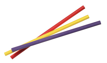 Close up colorful paper drinking straw isolated on white with clipping path, eco friendly