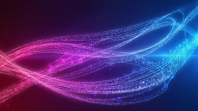 Smooth quantum silk lines, glowing threads weaving vibrant gradient background  pink to purple to blue, abstract motion, soft metaverse style, color transitions, cosmic neon feel, 4K