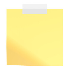 Yellow Sticky Note with Transparent Tape, 3D Rendering
