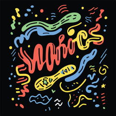 Modern Memphis Style Stream is Offline Lettering in Black Design for Web and Print Projects